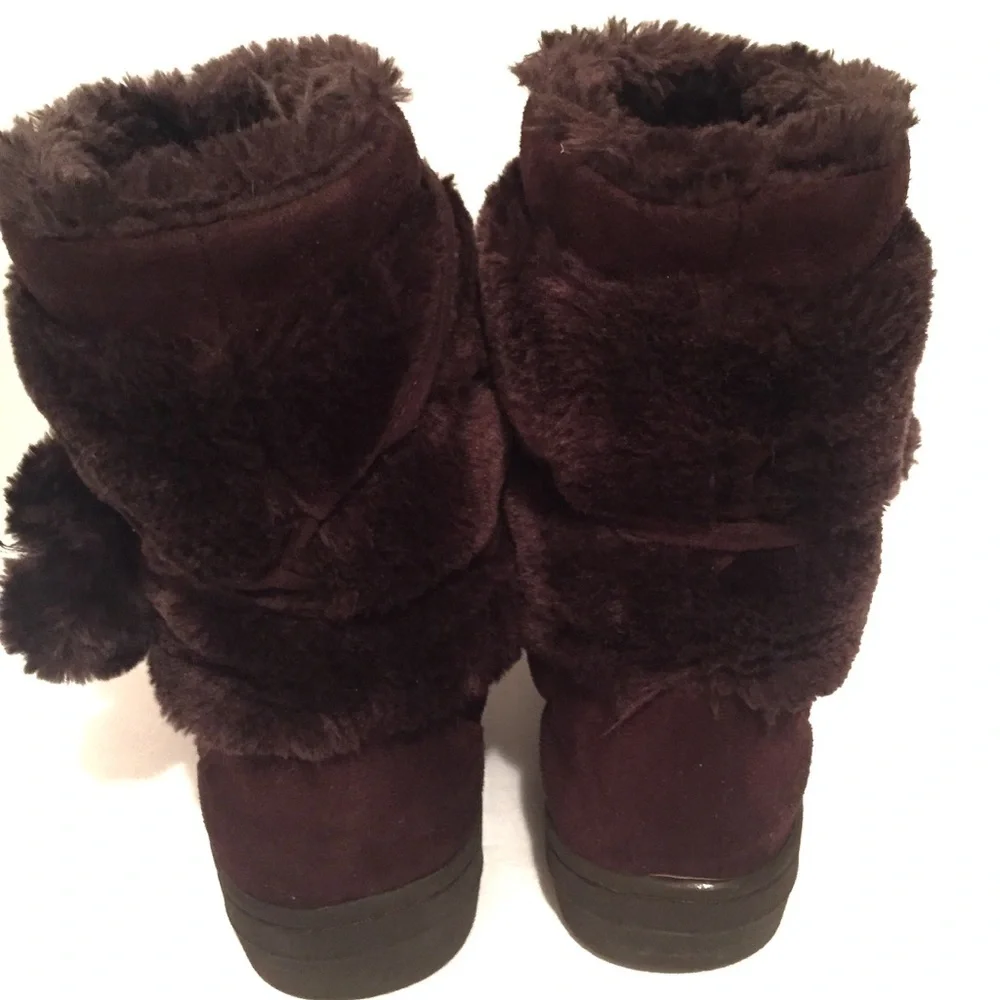Furry Fuzzy Genuine Leather Pull-on Women’s Winter Boots Size 10 Brown